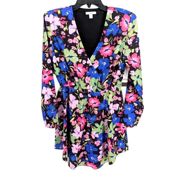 Bar III Women’s Long Sleeve Mini Dress Blue Feather Floral Print Small $59.50 - Picture 1 of 4